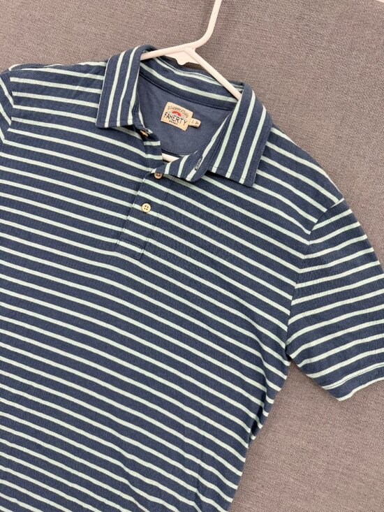 Faherty Other - Faherty Movement Polo Shirt Mens S Blue Striped Short Sleeve Golf